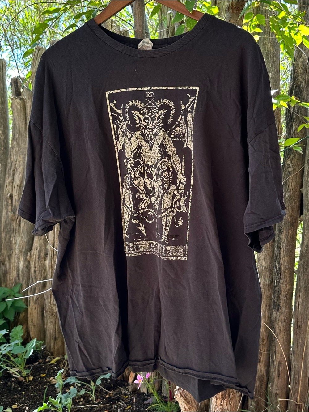 Black Unisex T-Shirt with Cream Devil Tarot Artwork